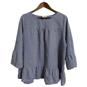 Molly Isadora top womens 2X blue gingham peasant cottagecore boho coastal Canada